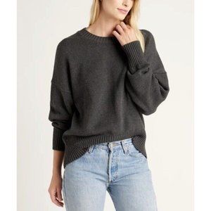 Quince Women's Charcoal Gray Boyfriend Crew Neck Sweater sz M Organic Cotton
